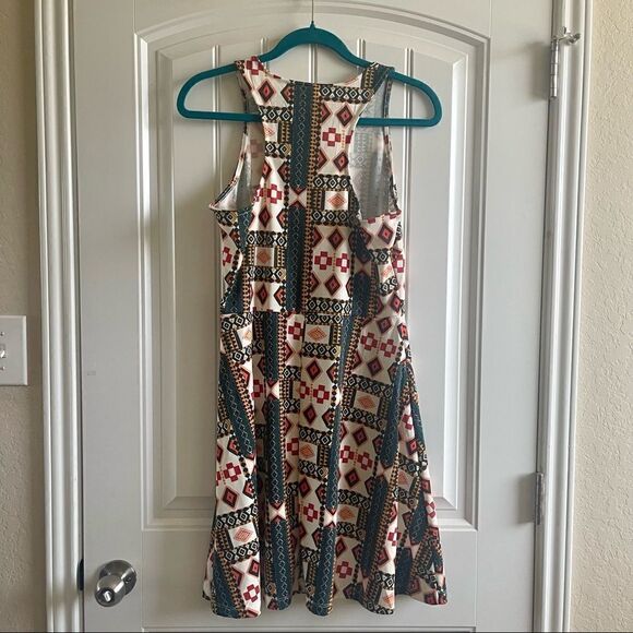 H&M White Orange Green Aztec Print Racerback Skater Midi Dress; SZ M; NWOT - Picture 3 of 8